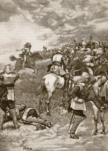 Karel v bitvě u Naseby, ilustrace z Cassells Illustrated History of England (sépiová fotografie) od English School
