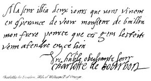 Charlotte de Bourbon, Ehefrau von Wilhelm Prinz von Oranien von English School