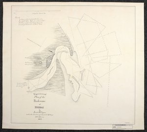 Mapa Dubaje z roku 1822 od námořních geodetů Anglické východoindické společnosti s názvem Trigonometrický plán zadních vod Debaje od poručíka R. Cogana pod vedením poručíka J. M. Guye, H. C. Marine. od English School