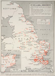 Graf s přesnými údaji o lokalitách v Anglii a Skotsku, které byly postiženy nepřátelskými nálety a bombardováním od 16. prosince 1914 do 17. června 1918, 1918-19. od English School