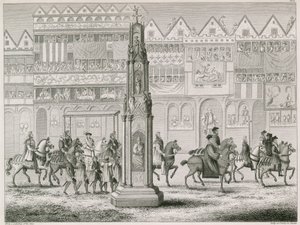 Cheapside Cross, jak se objevil v roce 1547 od English School