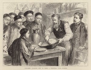 Číňané se učí připravovat vánoční švestkový nákyp (rytina) od English School
