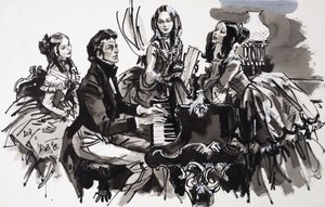 Chopin s obdivovatelkami (kvaš na papíře) od English School