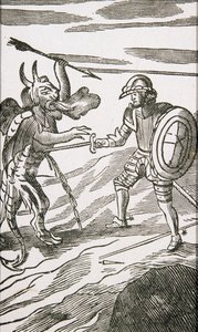 Christian a Apollyon, ze 13. vydání ‚Poutníkova pokroku‘ od Johna Bunyana, 1692 od English School