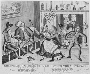 Christmas Gambols, or a Kiss Under the Jmel, 1794 (rytina) od English School