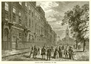 Church Row, Hampstead, v roce 1750 od English School