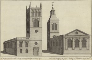 Church of Allhallows v Bread Street a Church of St Michael in Wood Street, Londýn od English School