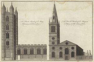 Kostel St Mary Aldermary v Bow Lane a kostel St Margaret Pattens v Little Tower Street v Londýně