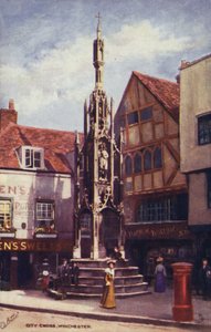 City Cross, Winchester (barevná litografie) od English School