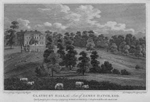 Claybury Hall, sídlo Jamese Hatche (rytina) od English School