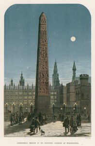 Cleopatras Needle ve své navrhované pozici ve Westminsteru od English School