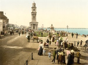 Věž s hodinami, Herne Bay (ručně kolorovaná fotografie) od English School