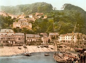 Clovelly Harbour (ručně kolorovaná fotografie) od English School