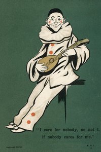 Klaun hrající na loutnu (barevná litografie) od English School