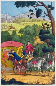 Plukovník Jack okrádá Mary Smith v Maidenhead Thicket, ilustrace z Životy a dobrodružství nejslavnějších loupežníků a pouličních lupičů... vydáno 1822 od English School