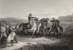 Plukovník John Platt zabitý vzbouřenci v Mhow, 1. července 1857, z „Historie indické vzpoury“, vydané v roce 1858 od English School