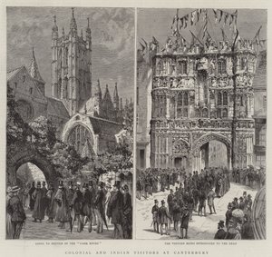 Koloniální a indičtí návštěvníci v Canterbury (rytina) od English School