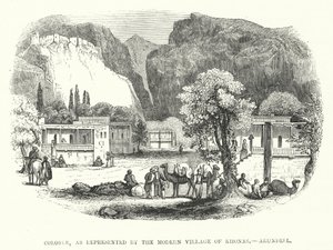 Colossae, jak je reprezentována moderní vesnicí Khonas, Arundell (rytina) od English School