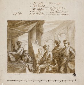 Company of Painters, kolem roku 1719 (štětec a hnědý mytí, přes grafit, na slonovinovém papíře) od English School