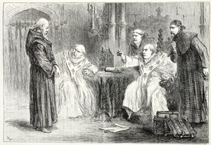 Konference mezi Thorpem a Arundelem, ilustrace z Historie protestantismu od Jamese Aitkena Wylie (1808-1890), hospoda. 1878 od English School