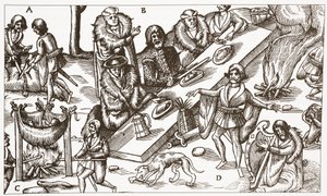 Současná ilustrace gaelského irského náčelníka, který jí jídlo od English School