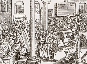 Současný dřevoryt tudorovského gymnázia od English School