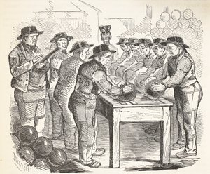 Odsouzení při škrabání, ilustrace z knihy The Criminal Prisons of London and Scenes from Prison Life od Henryho Mayhewa a Johna Binnyho, vyd. 1862 od English School