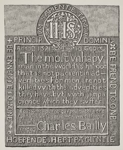 Kopie řezby od Charlese Baillyho ze zdi Beauchamp Tower, Tower of London, 1571 od English School