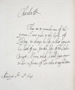 Kopie dopisu Karla II., 1648 od English School