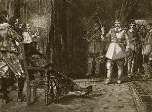 Rozhovor Cornet Joyces s Charlesem, ilustrace z Cassells Illustrated History of England (sépiová fotografie) od English School