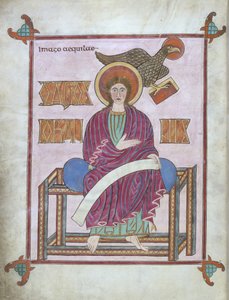 Cott Nero DIV f.209v St. John se svým symbolem, z Lindisfarnských evangelií, 710-721 (vellum) od English School