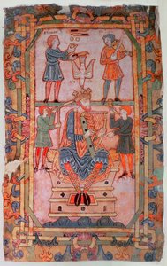 Cott Tib C VI f.30v David hraje na harfu, z Tiberius Psalter, Winchester, c.1050 (vellum) od English School