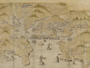 Bavlna Augustus I. i. 38 Mapa pobřeží mezi Fowey a Salcombe, včetně Plymouthu. Část panoramatické mapy pobřeží od Land