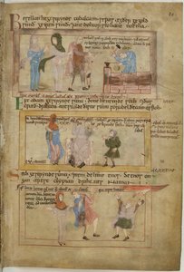 Bavlna Claudius B IV fol.10 Lámech a jeho dvě ženy a jeho syn Tubalcain, kovář, při práci (vellum) od English School