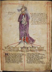 Bavlna Julius E. IV, f.7 Kresba Edwarda III., s krátkým popisem jeho vlády a řádky z „veršů o anglických králích od Viléma I. po Jindřicha VI.“, po roce 1431 (vellum) od English School