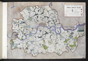 County of London Open Space Plan / pro londýnskou krajskou radu připravil J.H. Forshaw a Partick Abercrombie od English School