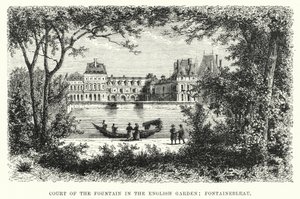Nádvoří fontány v anglické zahradě, Fontainebleau (rytina) od English School