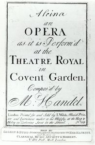 Obálka notového záznamu pro Alcinu, Händelovu operu, vydaná v roce 1735 od English School