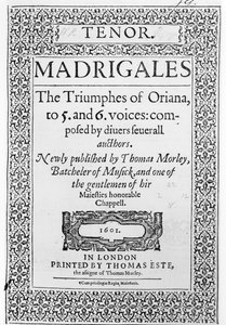 Obálka k tenorové části The Triumphes of Oriana, publikoval Thomas Este, 1601 od English School