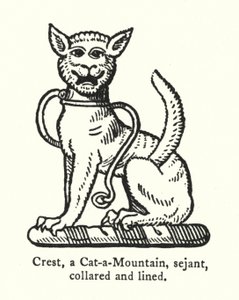 Crest, Cat-a-Mountain, sejant, límec a lemovaný (rytina) od English School