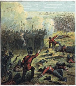 Krymská válka (1853-1856) mezi Ruskem a Osmanskou říší: Francouzi a Britové se spojili s Turky, aby obléhali ruský přístav Sebastopol od 17. října 1854 do 8. září 1855. „Obléhání Sebastopolu“ od English School