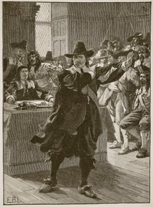 Cromwell naposledy promlouvá k Dlouhému parlamentu, ilustrace z Cassells Illustrated History of England (sépiová fotografie) od English School