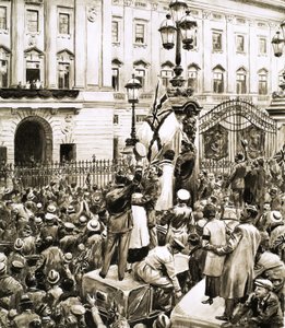 Davy před Buckinghamským palácem povzbuzují krále Jiřího V. v Den příměří od English School