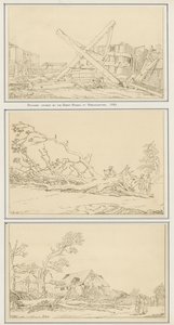 Škody způsobené velkou bouří v Roehamptonu, 1780 (inkoust na papíře) od English School