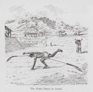 Tanec: The Kukri Dance at Assam (litho) od English School