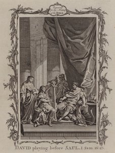 David hrající před Saulem (rytina) od English School