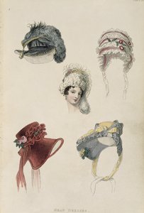 Denní čepice, módní talíř z Ackermanns Repository of Arts od English School