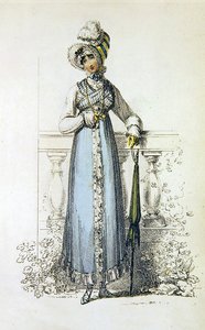 Denní šaty, módní deska z Ackermannova uměleckého repozitáře (kolorovaná rytina) od English School