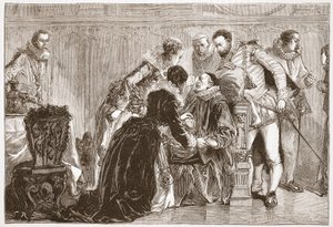 Smrt Viléma Tichého, prince Oranžského, ilustrace z „Dějin protestantismu“ od Jamese Aitkena Wylie (1808-1890), hospoda. 1878 (rytina) od English School