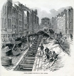 Deepening the Fleet Street Sewer, Londýn, 1845 od English School